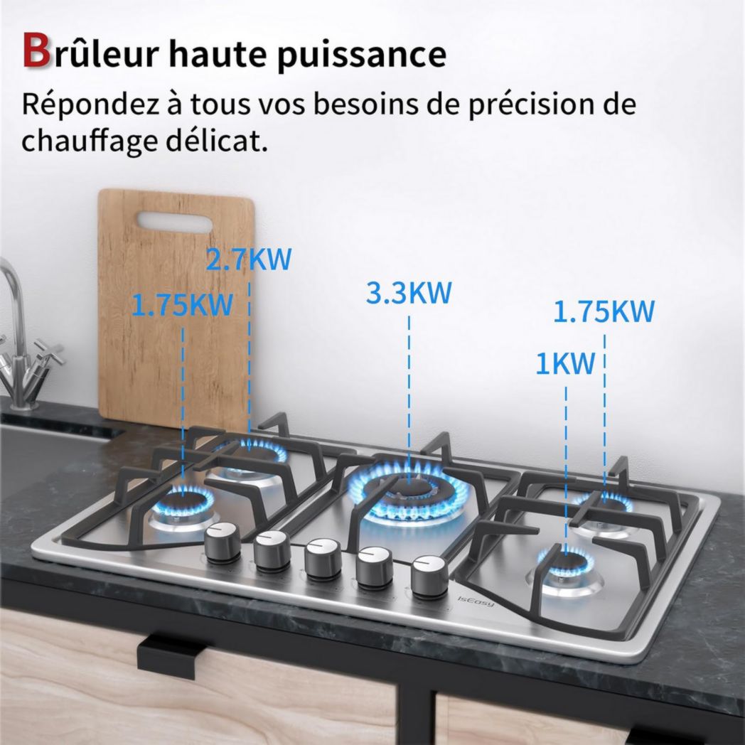 Plaque de cuisson à gaz 4 feux, plaque de cuisson 60 cm - Cuisinière encastrable - Gaz de ville et gaz en bouteille (4 feux - Verre)