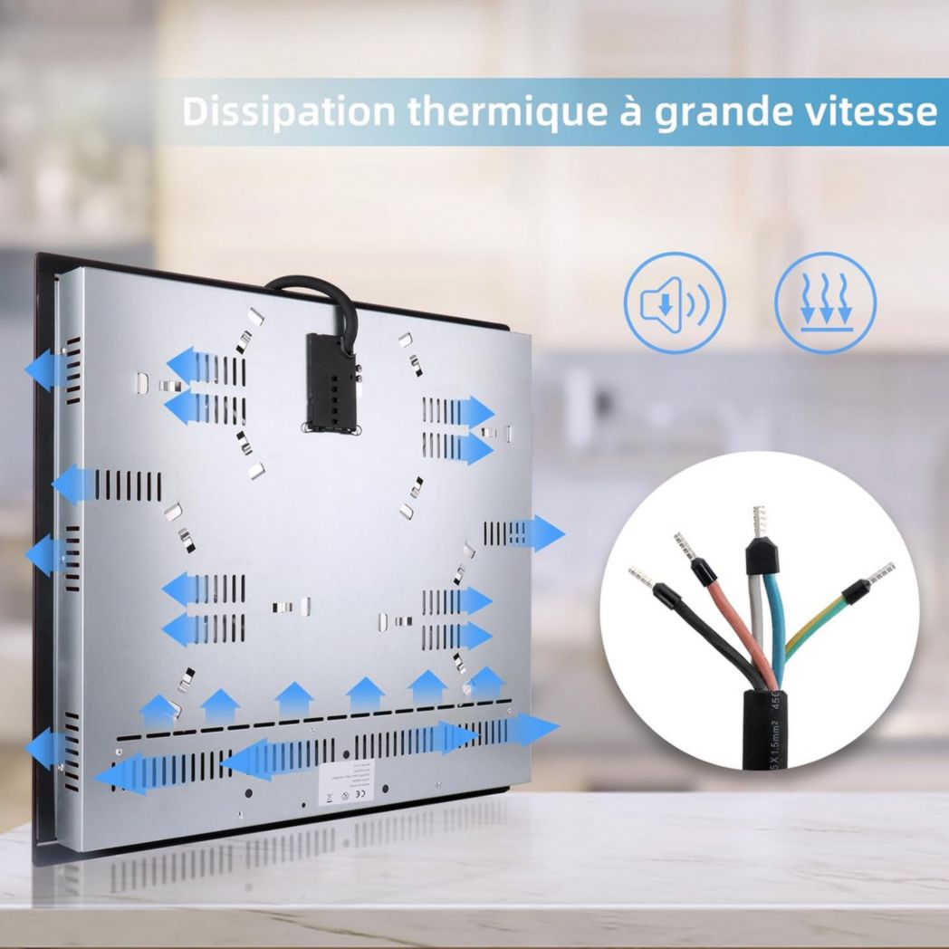 Plaque de cuisson vitrocéramique encastrable 4 feux, WEHIMO 6000W - 59cm - Minuterie, 9 niveaux de puissance, commande tactile, sécurité enfant...