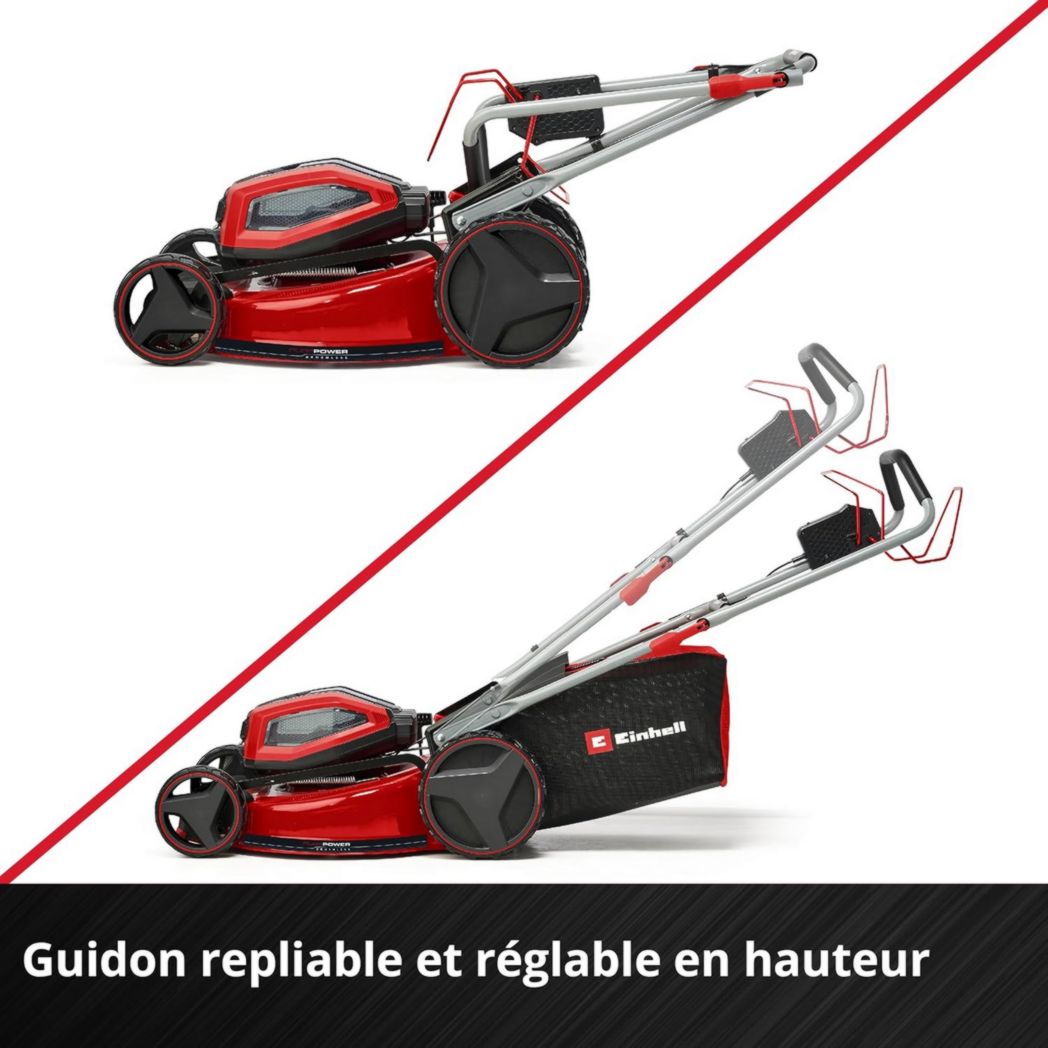Tondeuse à gazon professionnelle sans fil Einhell GP-CM 36/47 S HW Li Power X-Change (36 V, largeur de coupe 47 cm, autotractée, moteur sans balais) Livrée avec 4 batteries 4,0 Ah et 2 chargeurs doubles