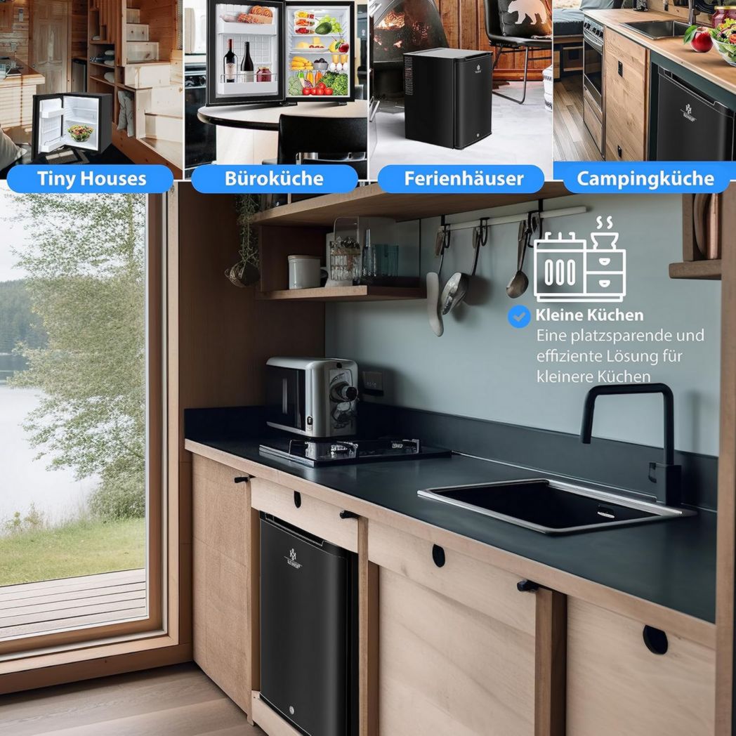 Mini-réfrigérateur KESSER® avec serrure, mini-bar 40 l, silencieux, 22 dB, verrouillable, chambre, butée de porte amovible, environ 4 à 16 °C, hauteur 57 cm, éclairage intérieur