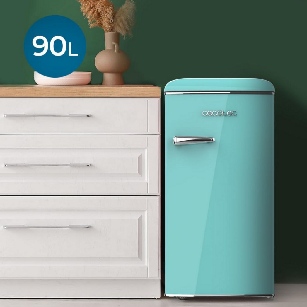 Mini-réfrigérateur Cecotec Bolero CoolMarket TT Origin 45 Rouge. Réfrigérateur de table rétro 45 L, 55 cm de haut, 44,7 cm de large, classe énergétique E, bac à glaçons et poignée chromée, rouge.