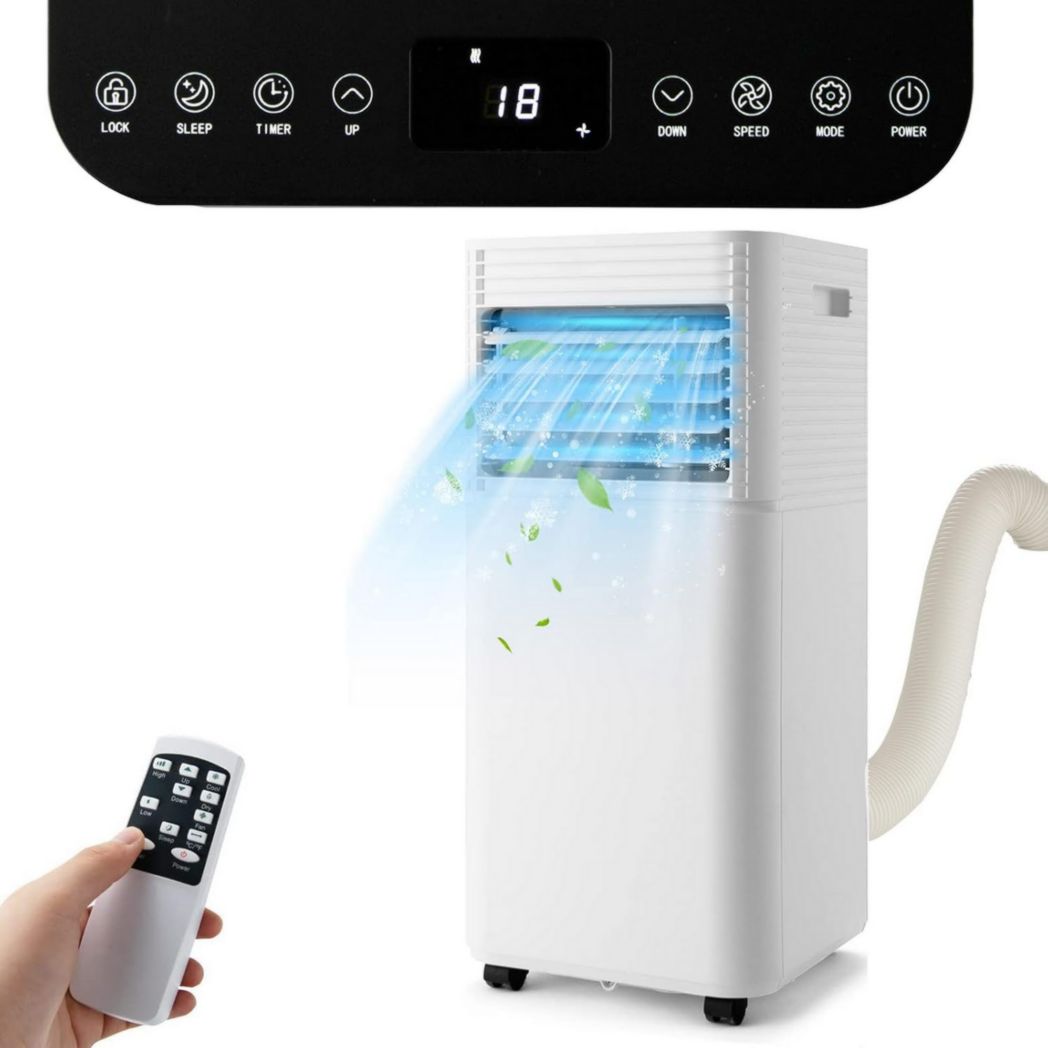 Climatiseur portable GOPLUS 9000 BTU 2,6 kW, 4 en 1, refroidissement, déshumidification, ventilateur, mode nuit, minuterie 24 h, télécommande/écran, 20 ㎡, noir, R290