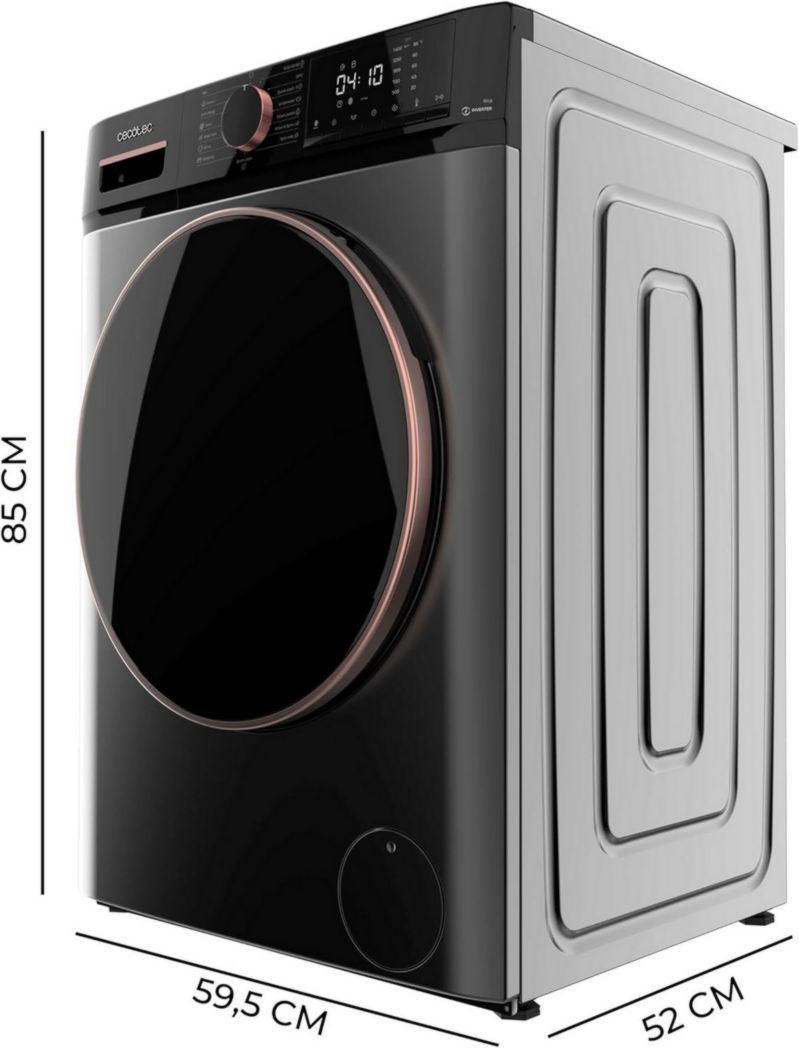 Lave-linge Cecotec 8 kg Bolero DressCode 8610 Inverter Steel A. Chargement frontal, 1400 tr/min, SteamMax, moteur Inverter Plus, 15 programmes, OnSmart, Stop&Go, DrumClean, revêtement antibactérien
