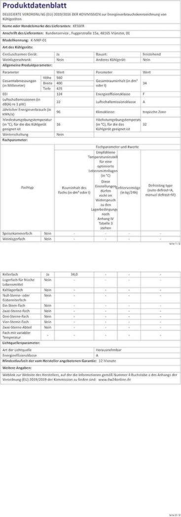 Mini-réfrigérateur KESSER® avec serrure, mini-bar 40 l, silencieux, 22 dB, verrouillable, chambre, butée de porte amovible, environ 4 à 16 °C, hauteur 57 cm, éclairage intérieur