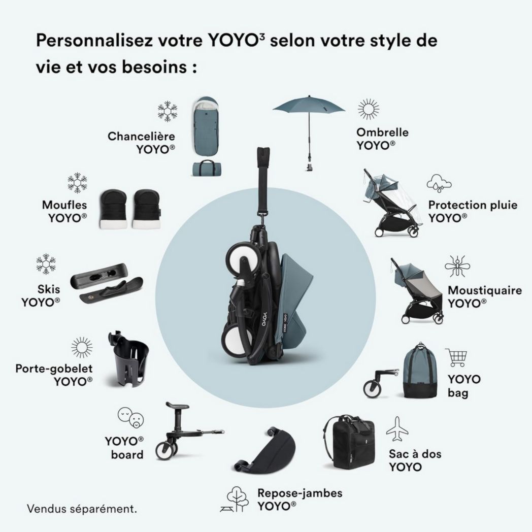 Poussette Stokke YOYO3 avec pack nouveau-né et pack couleur 6+ - Comprend un cadre noir, un pack couleur YOYO 6+ (gingembre) et un pack nouveau-né 0+ (gingembre)