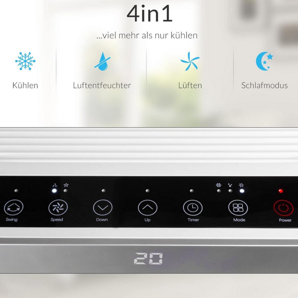 Climatiseur portable 4 en 1 Monzana® MZKA1000, refroidisseur d'air, 9 000 BTU/h, déshumidificateur, ventilateur, application Wi-Fi Alexa