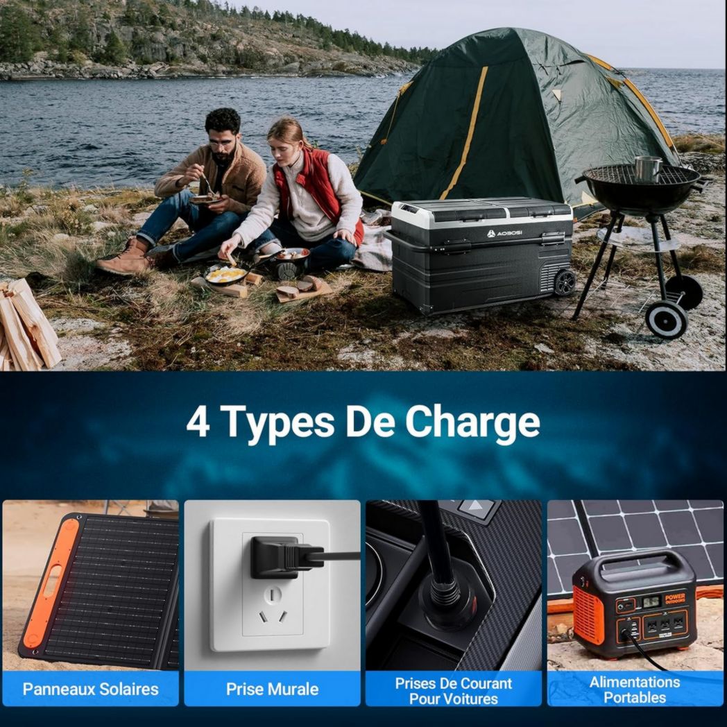 Glacière électrique double zone AAOBOSI 115 L, compresseur WiFi, 12 V/24 V et 100-240 V, pour camping, -20 °C à 20 °C, pour voiture, camion, bateau, camping, caravane, voyage, maison