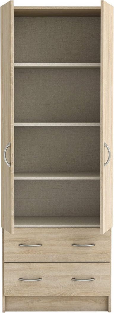 Armoire double en lin pour adulte Demeyere 61 x 169 x 41 cm - Dressing - Tiroirs de rangement 55 x 11 x 31 cm - Fabriquée en France, Chêne brossé