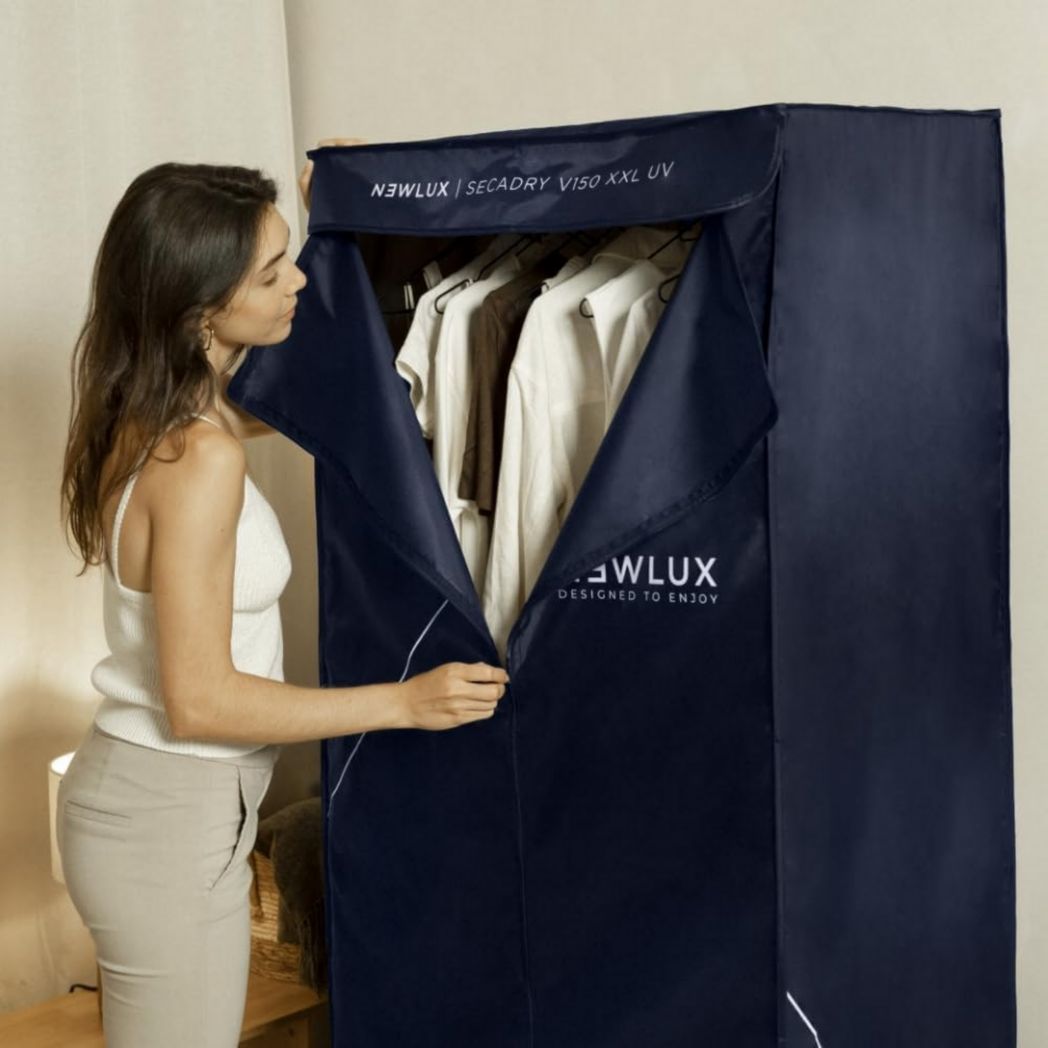Newlux - Sèche-linge électrique portable Secadry noir avec lampe UV pour la désinfection, 15 kg, température 180 min, 4 niveaux, ventilateur (1200 W), sèche-linge 3 en 1, armoire, sèche-linge