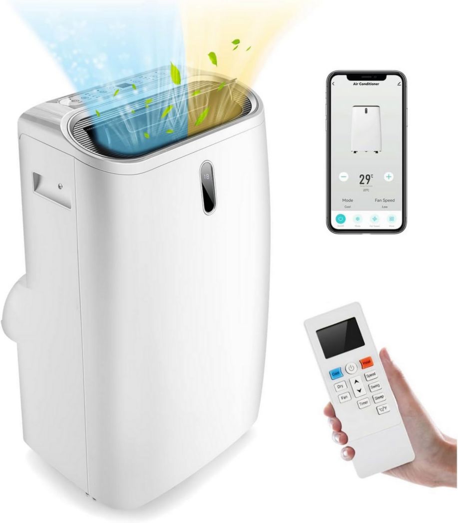 Climatiseur portable GOPLUS 16 000 BTU 4,7 kW 5 en 1 Fonctions : refroidissement, chauffage, déshumidification, ventilation, mode nuit, minuterie 24 h, télécommande/écran, 45-50 m², R290