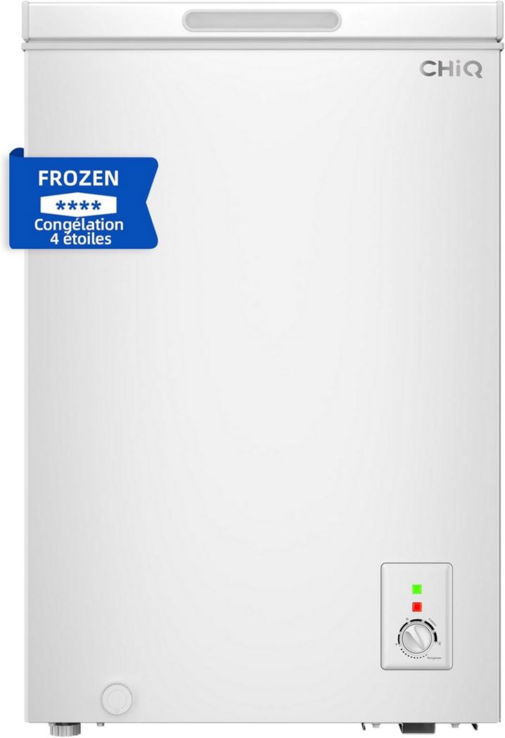 Congélateur coffre CHIQ 142 L, 63,5 x 55,6 x 83,5 cm, congélateur Inverter, affichage de la température extérieure, congélation rapide -32 °C, grille métallique, faible niveau sonore
