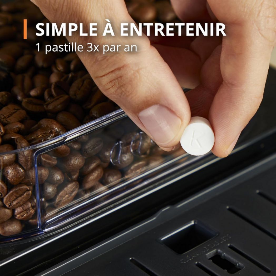 Krups Machine à café à grains, 1,7 L, 2 tasses simultanément, Nettoyage automatique, Buse vapeur pour cappuccino, Cafetière expresso, Essential black YY8125FD, Noir