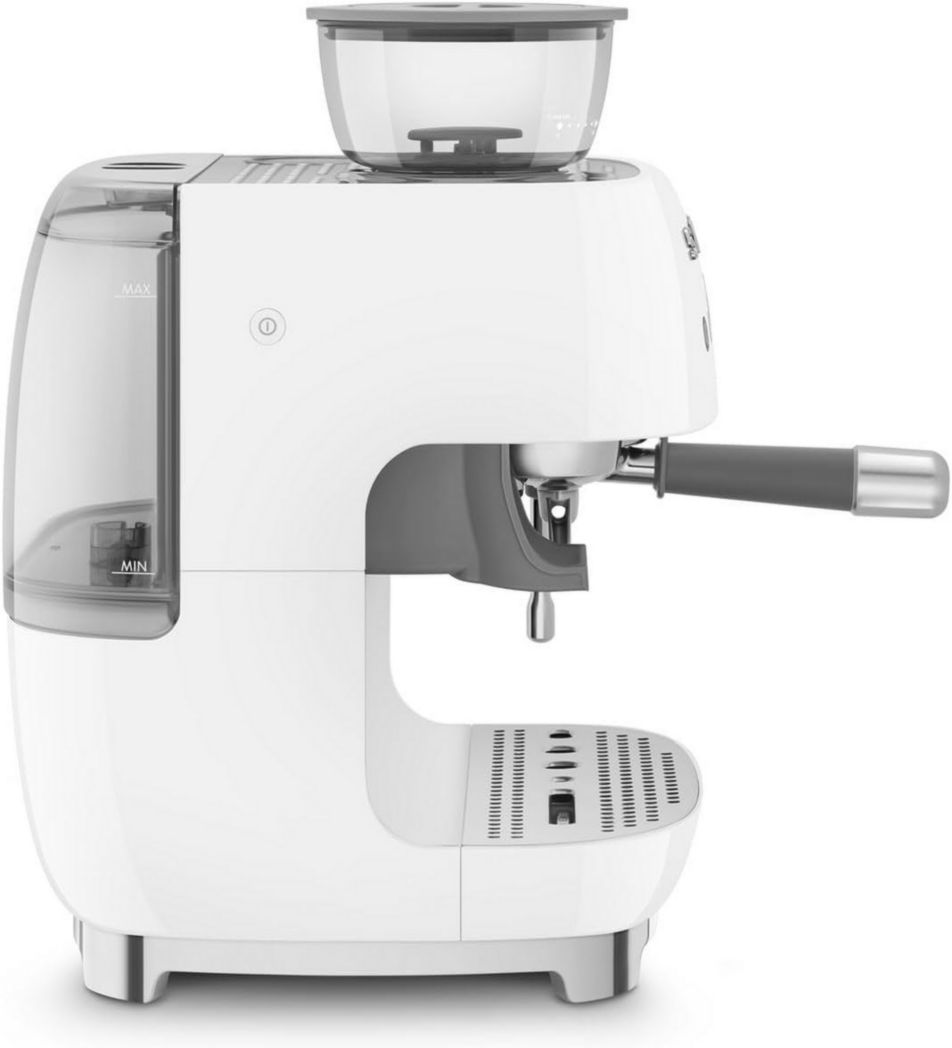 Machine à expresso manuelle Smeg EGF03CREU, avec moulin à grains intégré, thermoblock, 4 niveaux de température, buse vapeur et manomètre, réservoir 1 L, dimensions compactes, 1350 W, couleur crème