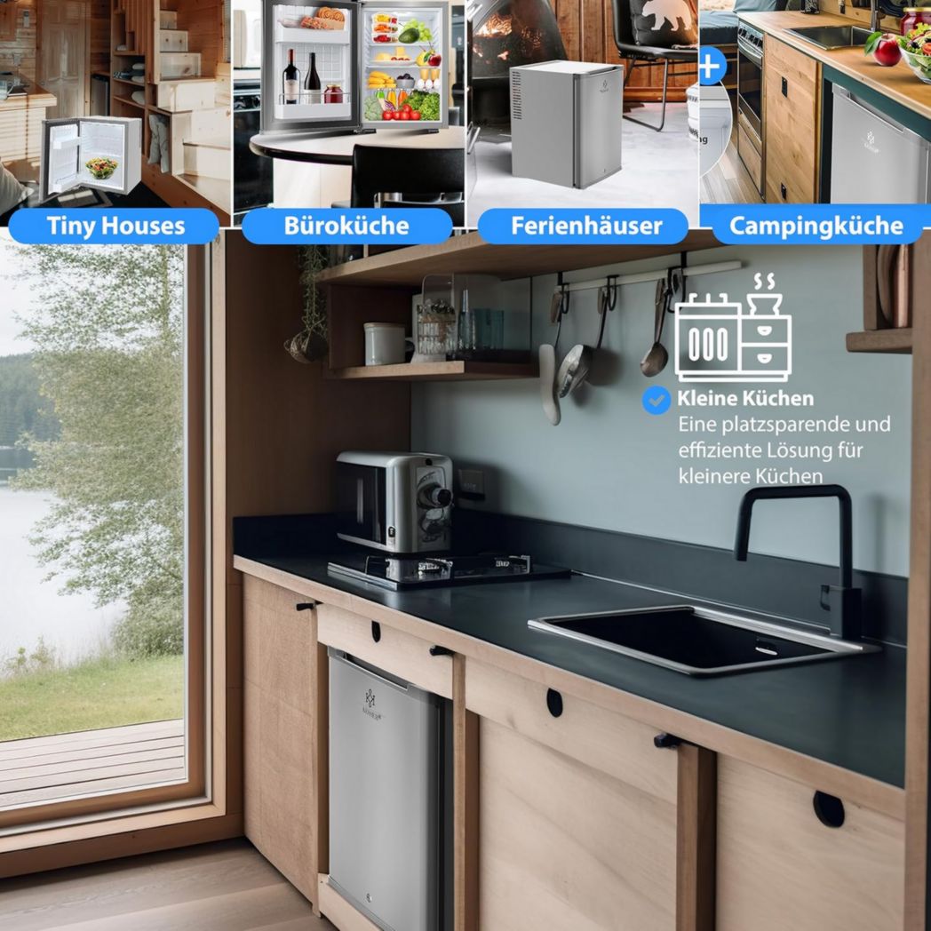 Mini-réfrigérateur KESSER® avec serrure, mini-bar 40 l, silencieux, 22 dB, verrouillable, chambre, butée de porte amovible, environ 4 à 16 °C, hauteur 57 cm, éclairage intérieur