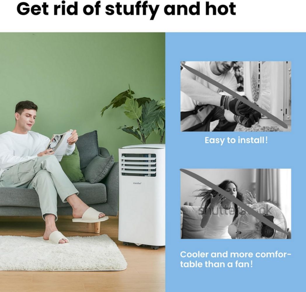 Climatiseur portable COMFEE' 9000 BTU/h 2,6 kW, 3 en 1, refroidisseur, déshumidificateur, ventilateur, fonction Follow me, minuterie, mode nuit, pour salon et maison de 33 m³/88 m³, MPPH-09CRN7, R290