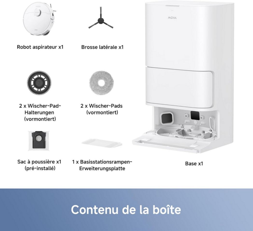 Aspirateur robot MOVA E30 Ultra avec vidage automatique, nettoyage automatique des serpillères, technologie RoboSwing, élévation de la serpillère de 10,5 mm, aspiration 7 000 Pa