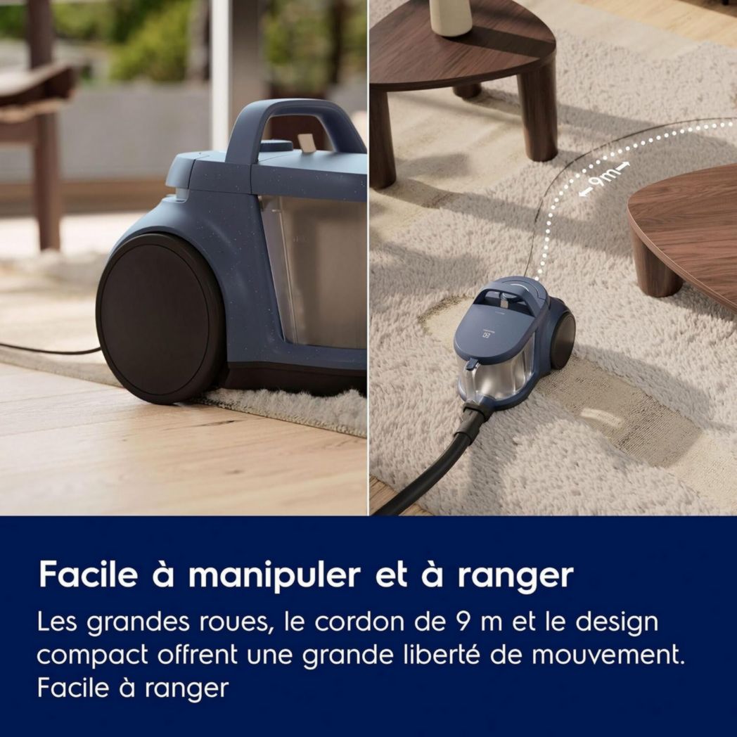 Electrolux Animal 600, aspirateur traîneau sans sac, accessoires pour poils d'animaux, filtration en 6 étapes, gain de place, technologie cyclonique, 55 % de matériaux recyclés, EL61A4UG, gris