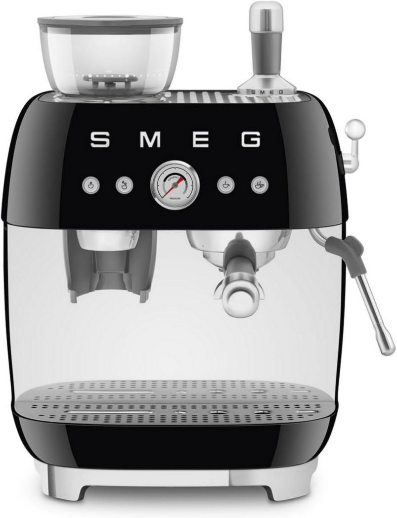 Machine à expresso manuelle Smeg EGF03CREU, avec moulin à grains intégré, thermoblock, 4 niveaux de température, buse vapeur et manomètre, réservoir 1 L, dimensions compactes, 1350 W, couleur crème