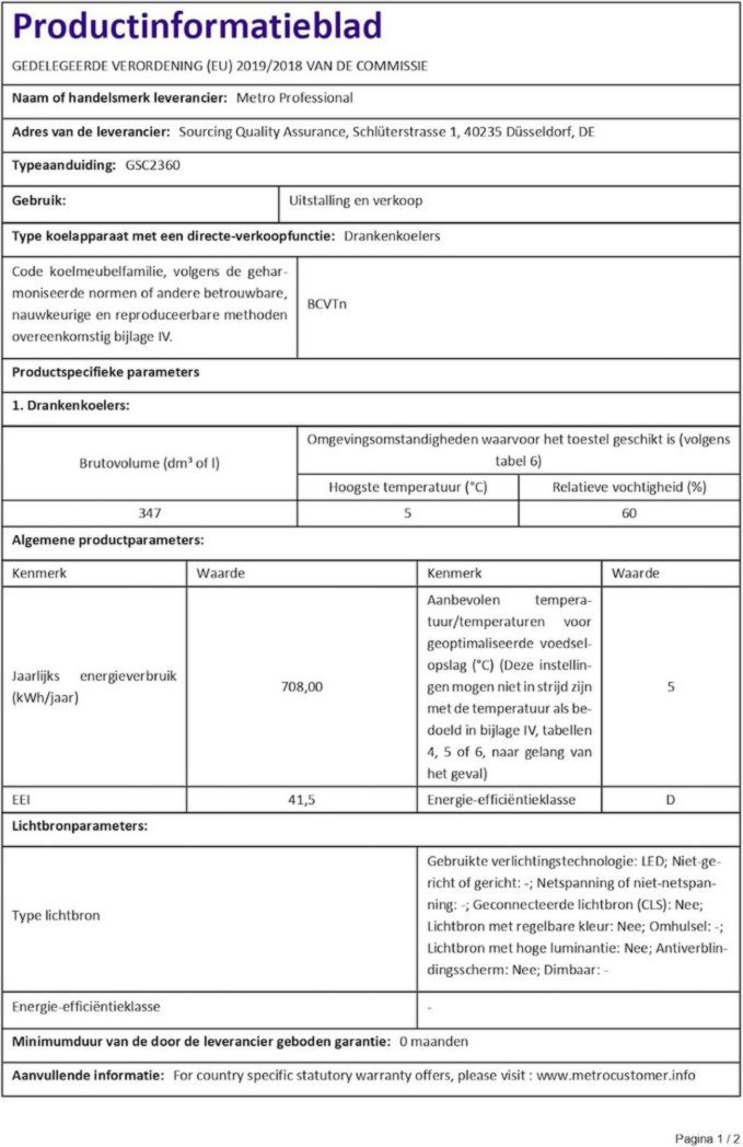 Réfrigérateur à boissons professionnel METRO GSC2360B, acier/verre, 62 x 63,6 x 175,3 cm, 347 L, avec serrure, noir