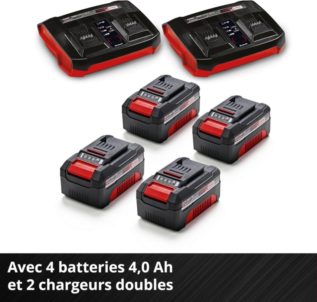 Tondeuse à gazon professionnelle sans fil Einhell GP-CM 36/47 S HW Li Power X-Change (36 V, largeur de coupe 47 cm, autotractée, moteur sans balais) Livrée avec 4 batteries 4,0 Ah et 2 chargeurs doubles