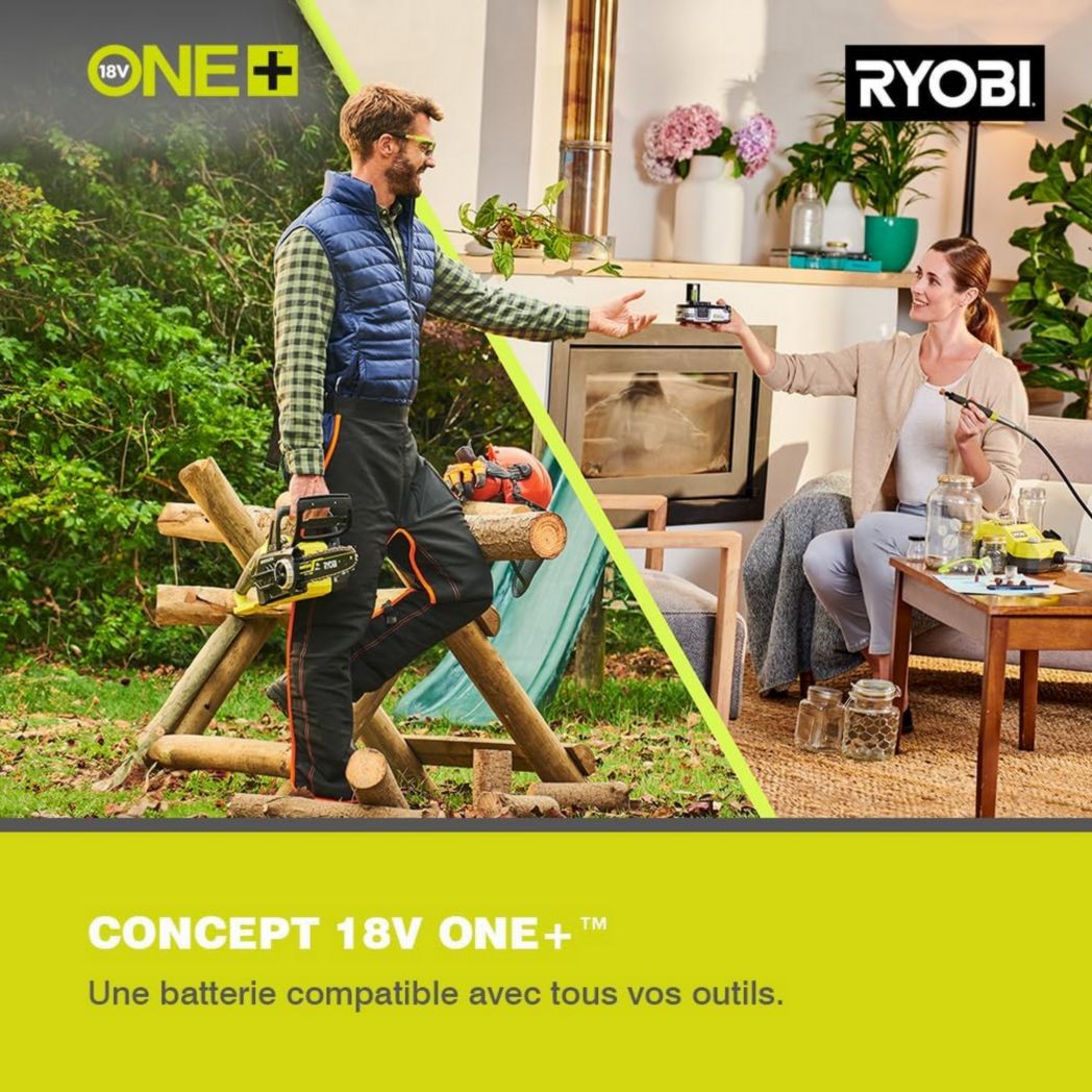 RYOBI - Souffleur aspirateur broyeur sans fil 18 volts ONE+, sans balais - 201 km/h (livré sans batterie) - OBV18