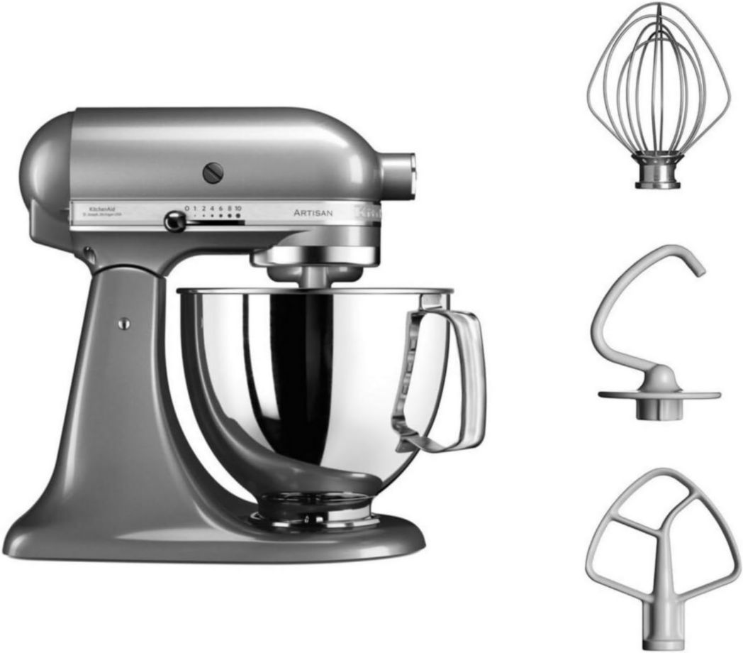 Robot pâtissier multifonction KitchenAid Artisan à tête inclinable avec 4 accessoires et bol de 4,8 L | Crème