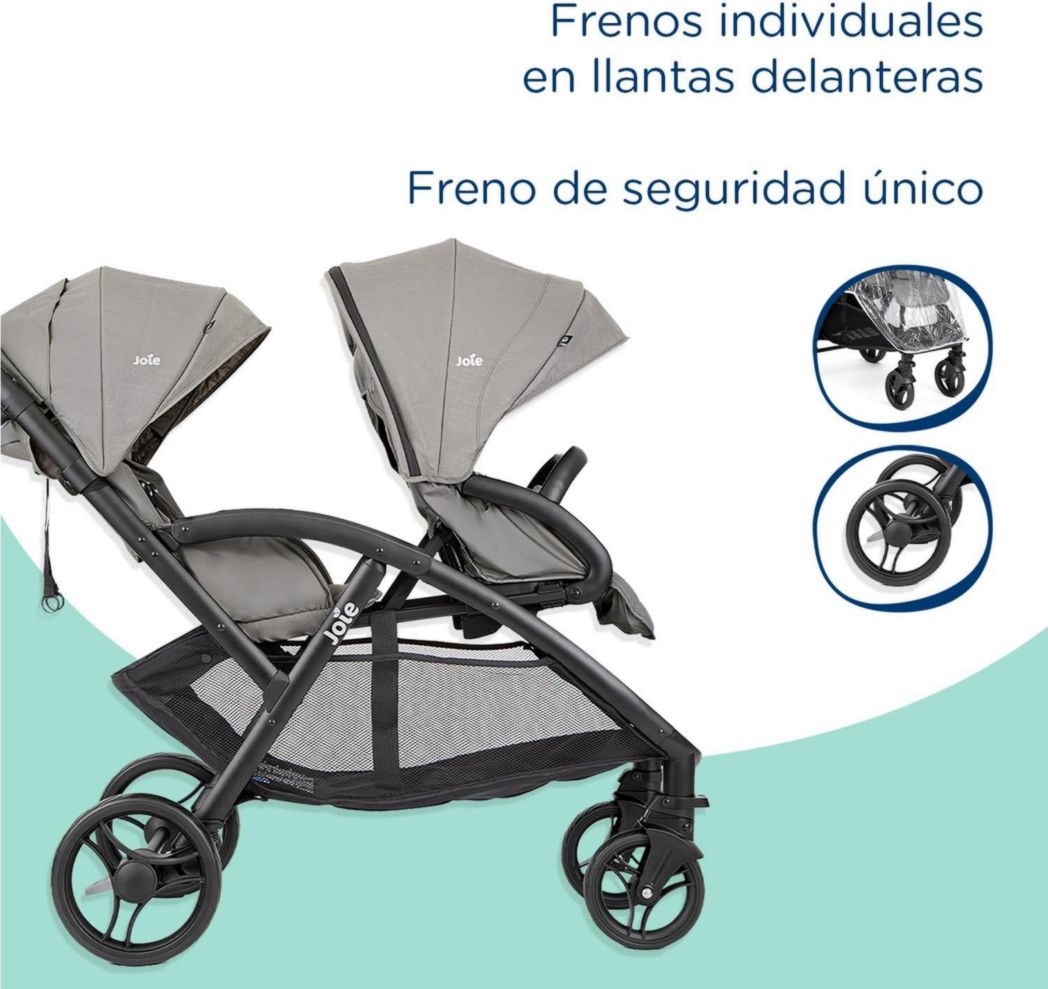 Joie - Evalite™ Duo - Poussette double - Siège arrière inclinable - Pliage facile et compact - Compatible siège auto - Suspension 4 roues - Harnais SoftTouch 5 points - Convient dès la naissance