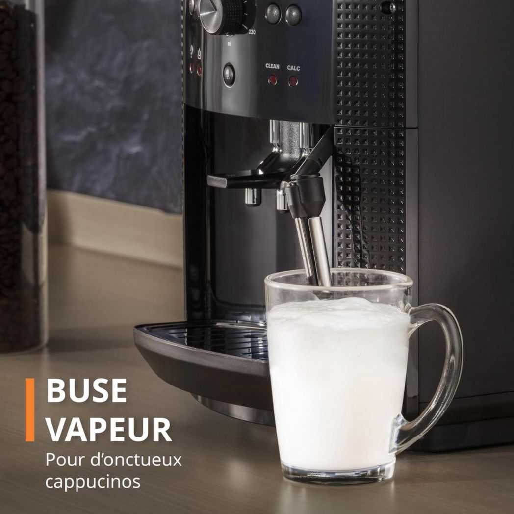 Krups Machine à café à grains, 1,7 L, 2 tasses simultanément, Nettoyage automatique, Buse vapeur pour cappuccino, Cafetière expresso, Essential black YY8125FD, Noir