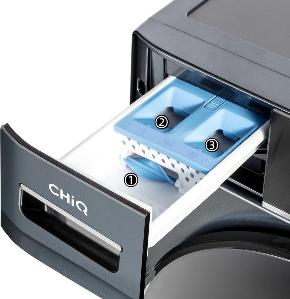 Lave-linge CHIQ CFL80-14586IM3XA, chargement frontal, 8 kg, Space Pro, moteur Inverter stable, 1400 tr/min, programme Smart AI, fonction vapeur, lavage rapide 15 minutes, 15 cycles de lavage, gris