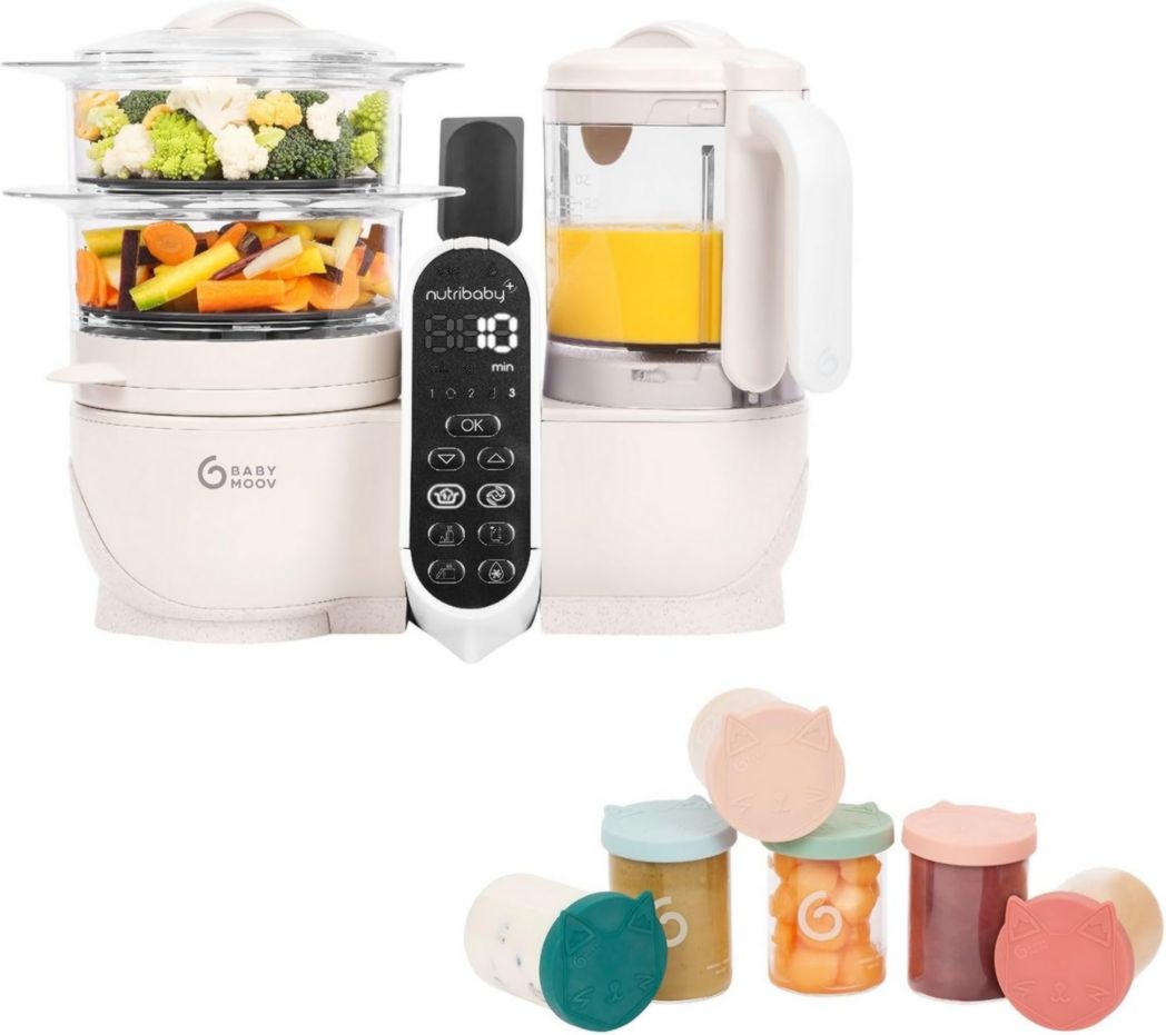 Babymoov Nutribaby(+), Robot cuiseur multifonction 6 en 1 pour bébé, cuiseur vapeur, grande capacité 2,2 L, petits pots maison, idéal pour diversifier les repas, vert opale