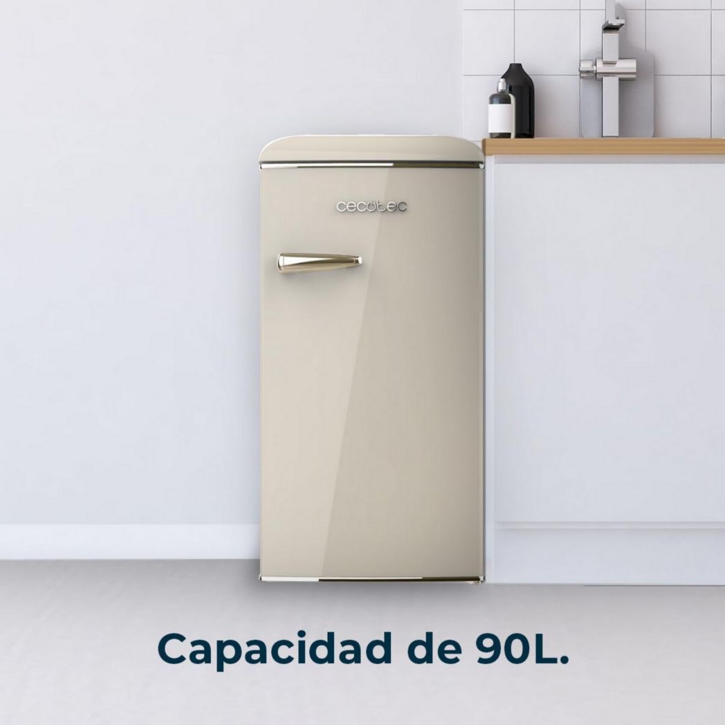 Mini-réfrigérateur Cecotec Bolero CoolMarket TT Origin 45 Rouge. Réfrigérateur de table rétro 45 L, 55 cm de haut, 44,7 cm de large, classe énergétique E, bac à glaçons et poignée chromée, rouge.