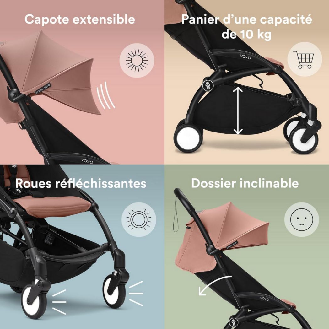 Poussette Stokke YOYO3 avec pack nouveau-né et pack couleur 6+ - Comprend un cadre noir, un pack couleur YOYO 6+ (gingembre) et un pack nouveau-né 0+ (gingembre)