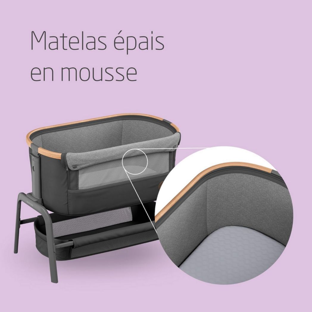 Lit cododo Maxi-Cosi Iora, lit cododo pliable pour bébé, 0-6 mois, 9 kg max, 4 positions d'inclinaison et 5 hauteurs, système coulissant, matelas confort, grand panier, facile à transporter, Essential Graphite