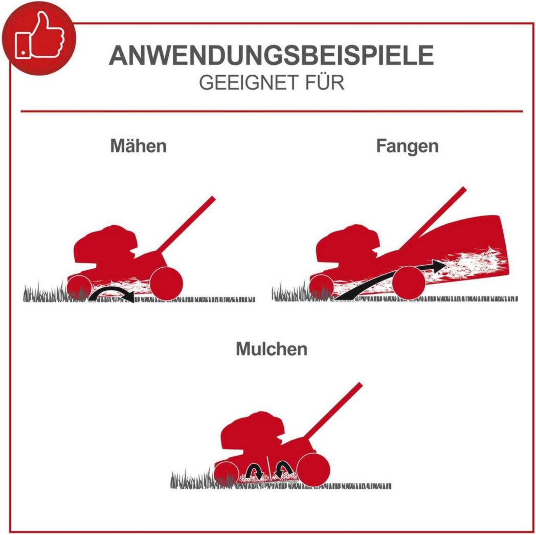 Tondeuse à gazon thermique Scheppach MS132-42 | 3,4 CV | Largeur de coupe de 42 cm | Robuste | Fonction mulching | Panier de 45 L | Réglage de la hauteur sur 7 niveaux (25-75 mm)