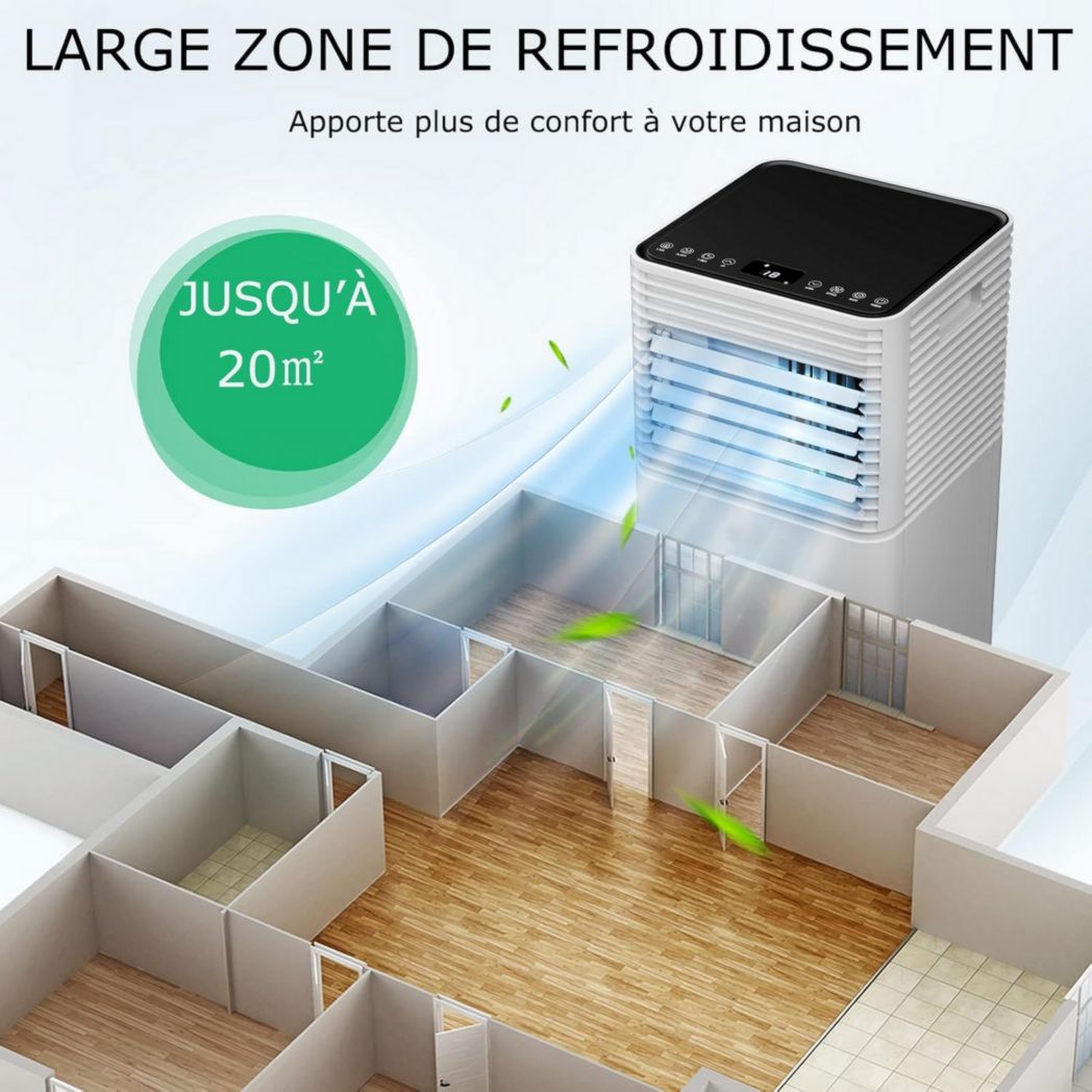 Climatiseur portable GOPLUS 9000 BTU 2,6 kW, 4 en 1, refroidissement, déshumidification, ventilateur, mode nuit, minuterie 24 h, télécommande/écran, 20 ㎡, noir, R290