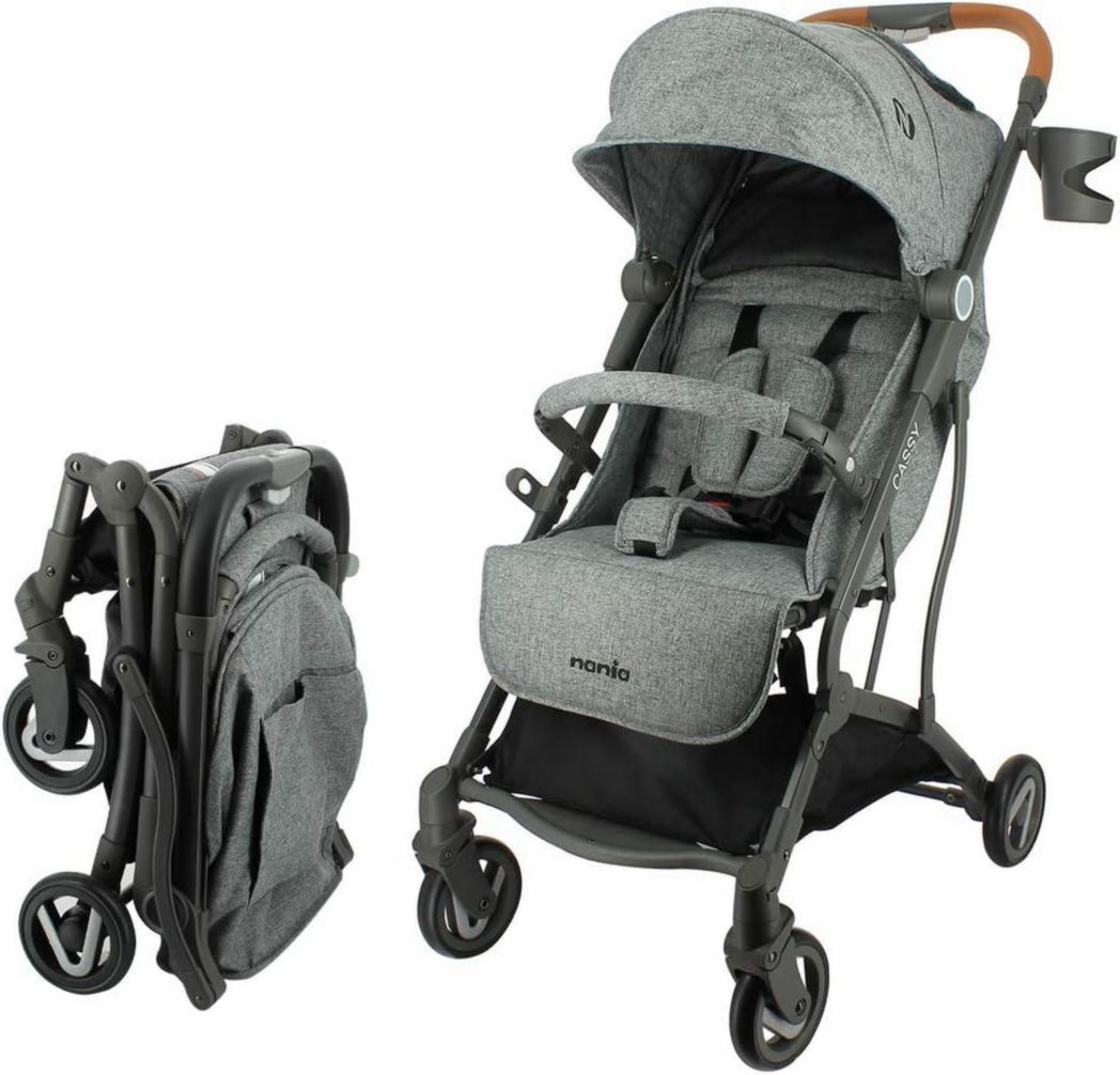Poussette compacte CASSY 6-48 mois, légère et maniable - pliage d'une seule main - Sac de transport et porte-gobelet inclus - Nania (gris)