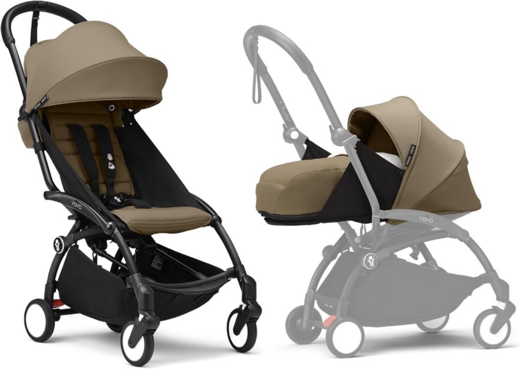 Poussette Stokke YOYO3 avec pack nouveau-né et pack couleur 6+ - Comprend un cadre noir, un pack couleur YOYO 6+ (gingembre) et un pack nouveau-né 0+ (gingembre)