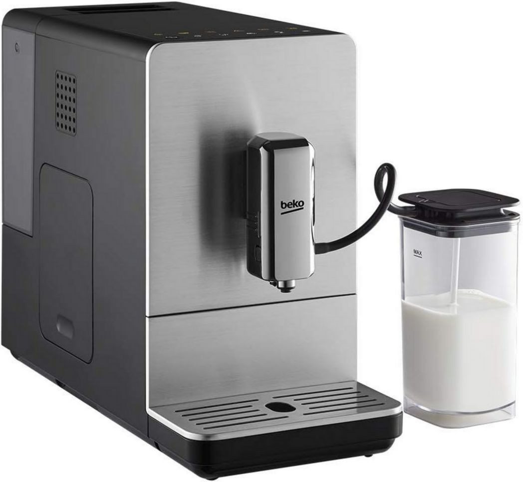 BEKO, Machine à café, expresso automatique, 1350 W / 19 bars, Capacité café : 125 g, Capacité eau : 1,4 L, Système autonettoyant, 5 niveaux de mouture, Arrêt automatique, Façade en acier inoxydable brossé