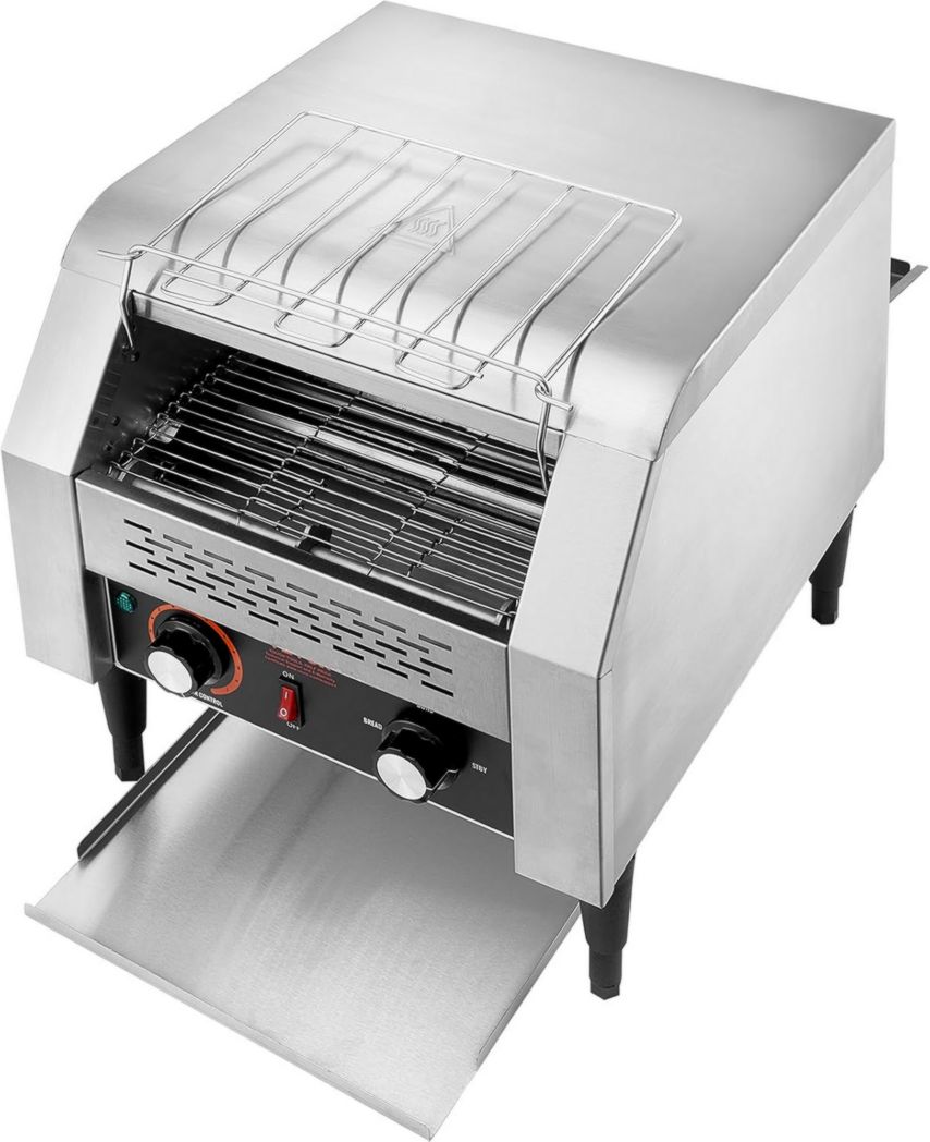 Grille-pain commercial VEVOR 300 tranches par heure en acier inoxydable 2200 W 7 vitesses avec plateau ramasse-miettes pour petits pains, bagels, hamburgers, boulangeries, restaurants, hôtels