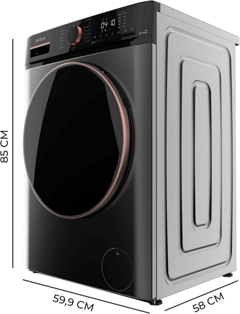 Lave-linge Cecotec 8 kg Bolero DressCode 8610 Inverter Steel A. Chargement frontal, 1400 tr/min, SteamMax, moteur Inverter Plus, 15 programmes, OnSmart, Stop&Go, DrumClean, revêtement antibactérien