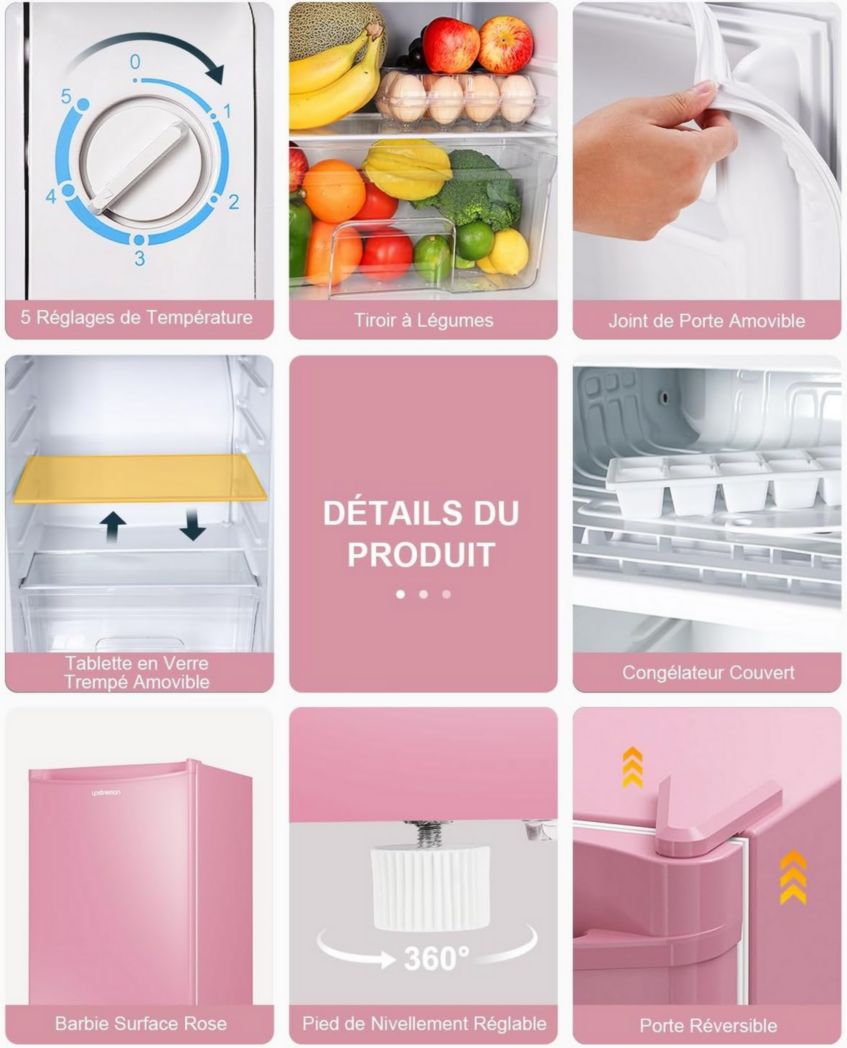 Mini-réfrigérateur Upstreman 91 L avec congélateur, thermostat réglable, pour petite pièce, réfrigérateur haut de gamme pour dortoir, bureau, blanc - BR321