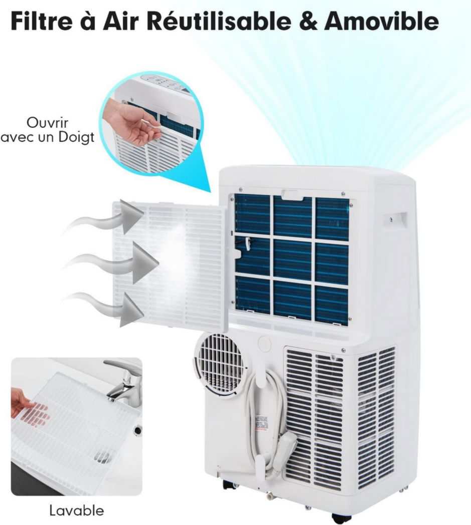 Climatiseur portable GOPLUS 16 000 BTU 4,7 kW 5 en 1 Fonctions : refroidissement, chauffage, déshumidification, ventilation, mode nuit, minuterie 24 h, télécommande/écran, 45-50 m², R290