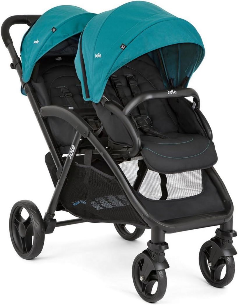Joie - Evalite™ Duo - Poussette double légère - Siège arrière plat inclinable - Compatible siège auto et nacelle - Suspension 4 roues - Harnais SoftTouch 5 points - Convient dès la naissance