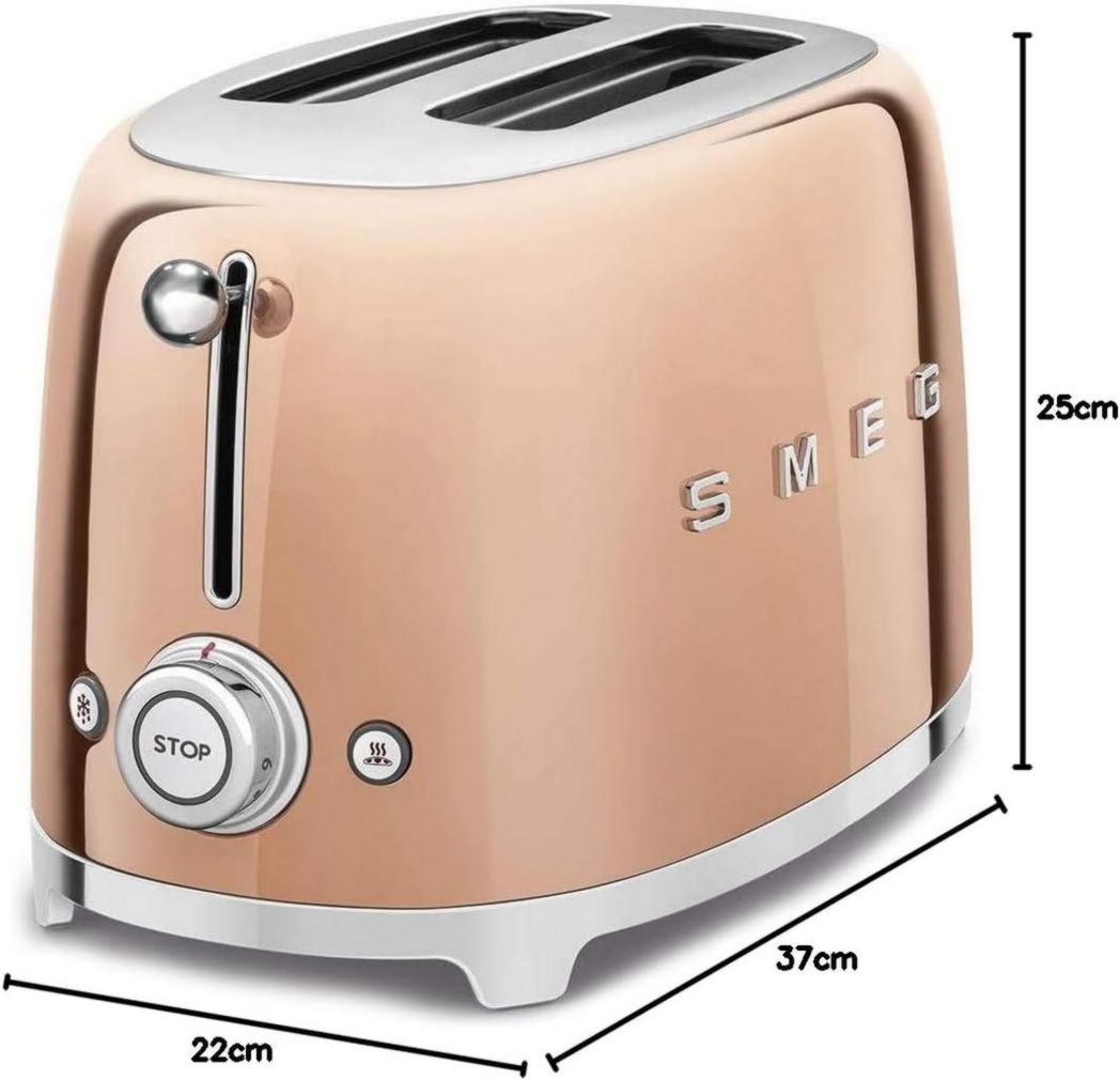 Smeg, Grille-pain 2 tranches TSF01BLEU, 2 fentes 36 mm, 6 niveaux de brunissage, fonctions chauffage, décongélation et bagel, éjection automatique du pain, tiroir ramasse-miettes, 950 W, noir