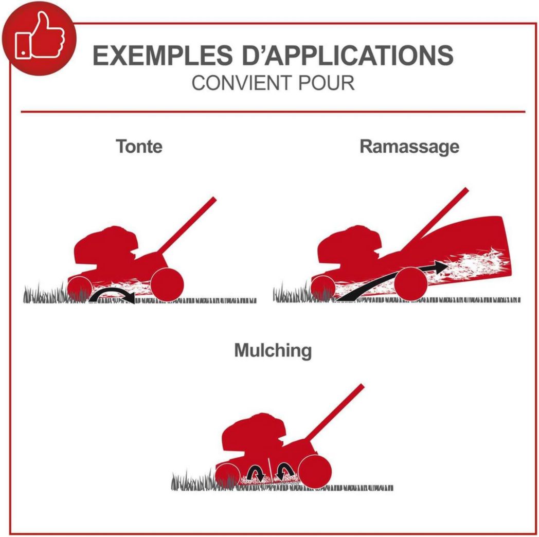 Tondeuse à gazon thermique Scheppach MS132-42 | 3,4 CV | Largeur de coupe de 42 cm | Robuste | Fonction mulching | Panier de 45 L | Réglage de la hauteur sur 7 niveaux (25-75 mm)