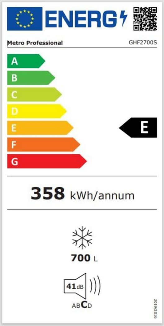 Congélateur coffre professionnel METRO GHF2700S, acier, 188 x 73,5 x 94,5 cm, 700 L, 125 W, 3 paniers, éclairage LED, avec serrure, blanc/gris