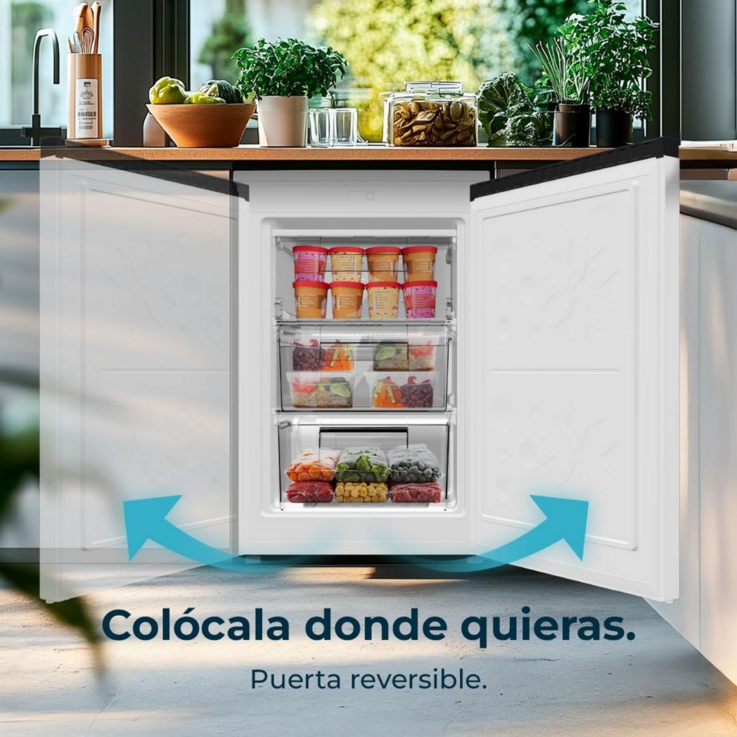 Congélateur vertical en acier inoxydable Cecotec Bolero CoolMarket TF 87 87 litres. Congélateur vertical en acier inoxydable de 83,6 cm de haut et 50,6 cm de large avec une grande capacité et une classe énergétique E.