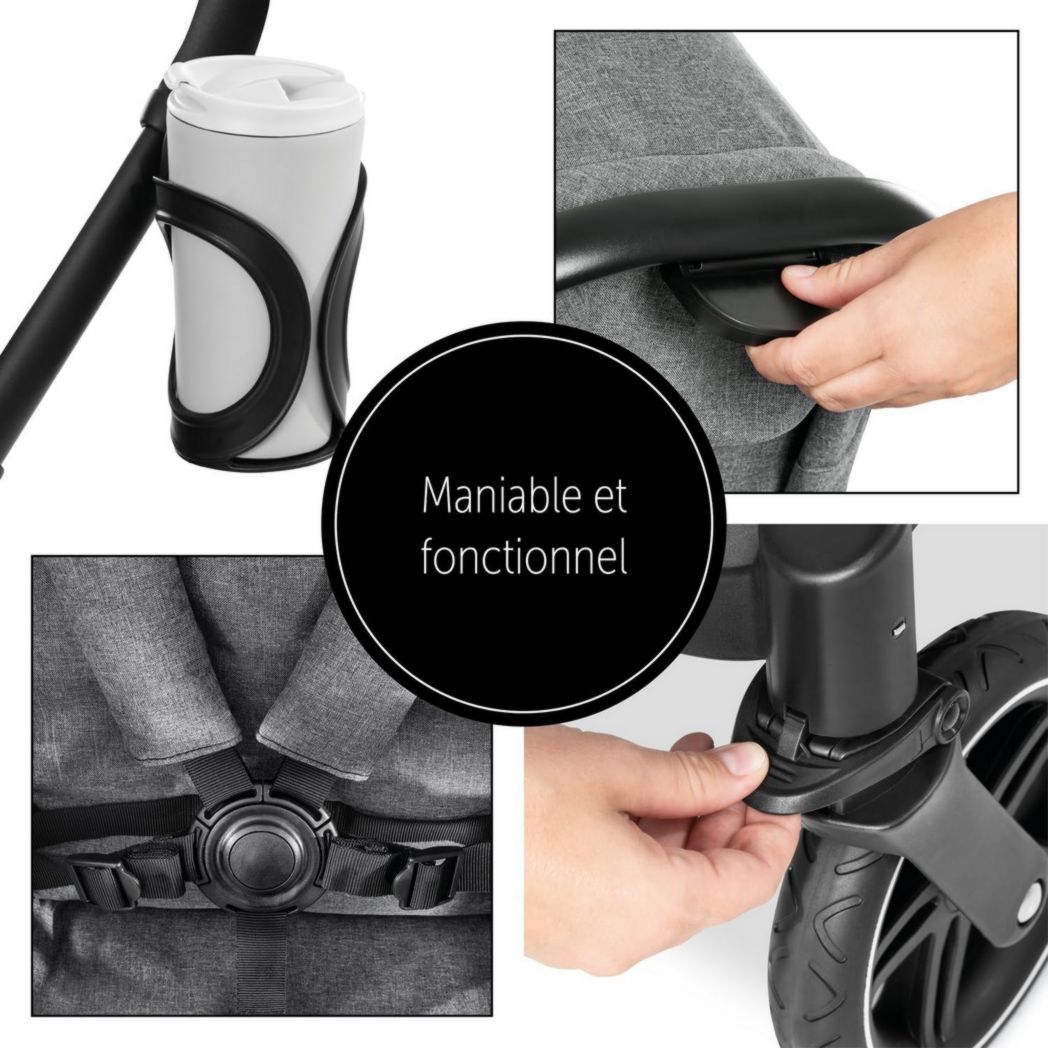 Poussette double Hauck Atlantic Twin - Tandem pour 2 enfants avec nacelles et sièges 2 en 1 - Gris chiné