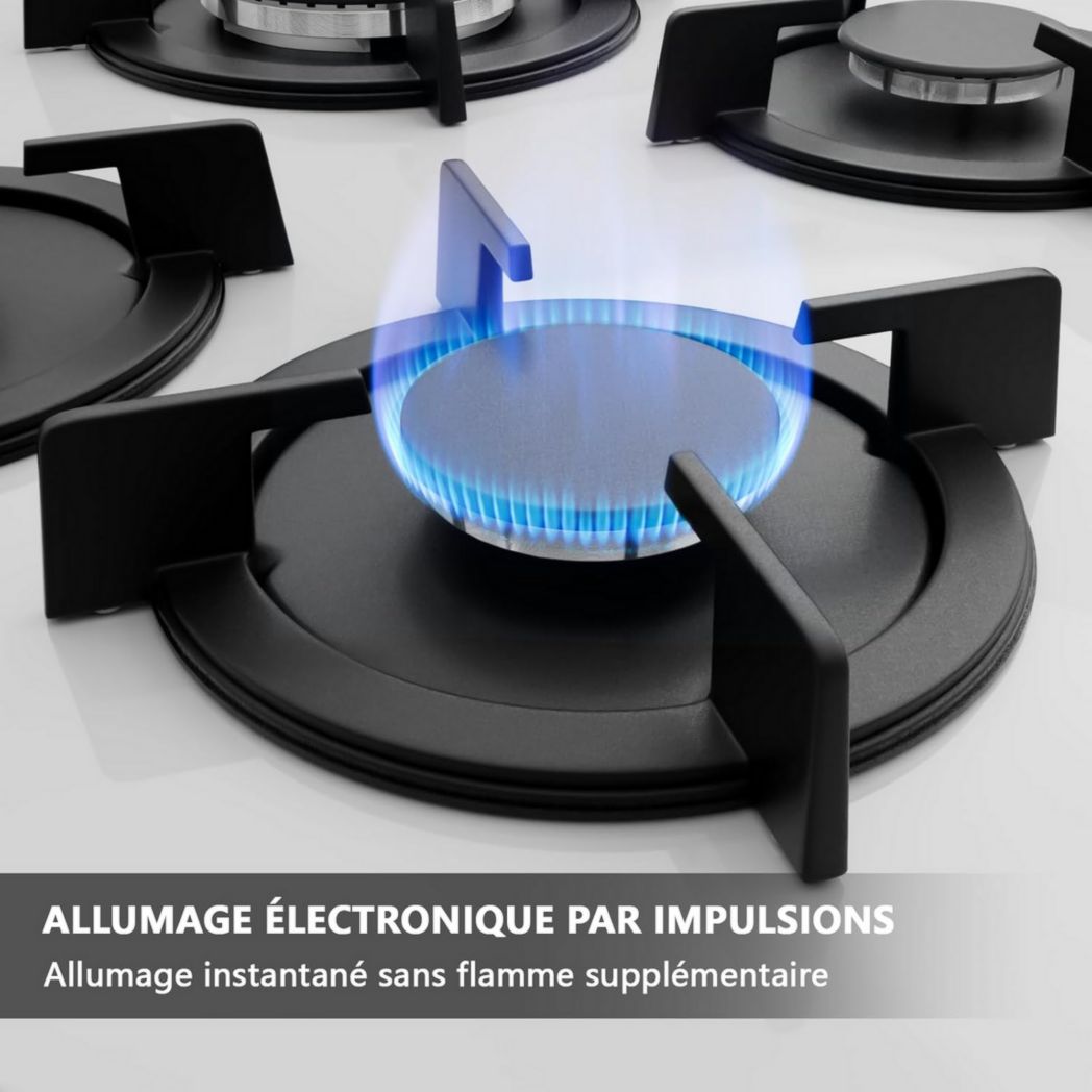 Plaque de cuisson à gaz 4 feux, plaque de cuisson 60 cm - Cuisinière encastrable - Gaz de ville et gaz en bouteille (4 feux - Verre)