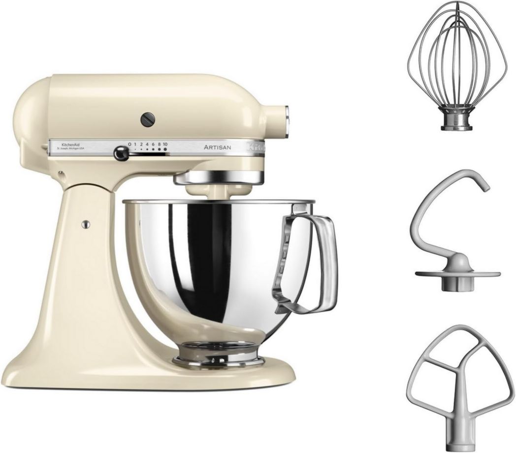 Robot pâtissier multifonction KitchenAid Artisan à tête inclinable avec 4 accessoires et bol de 4,8 L | Crème